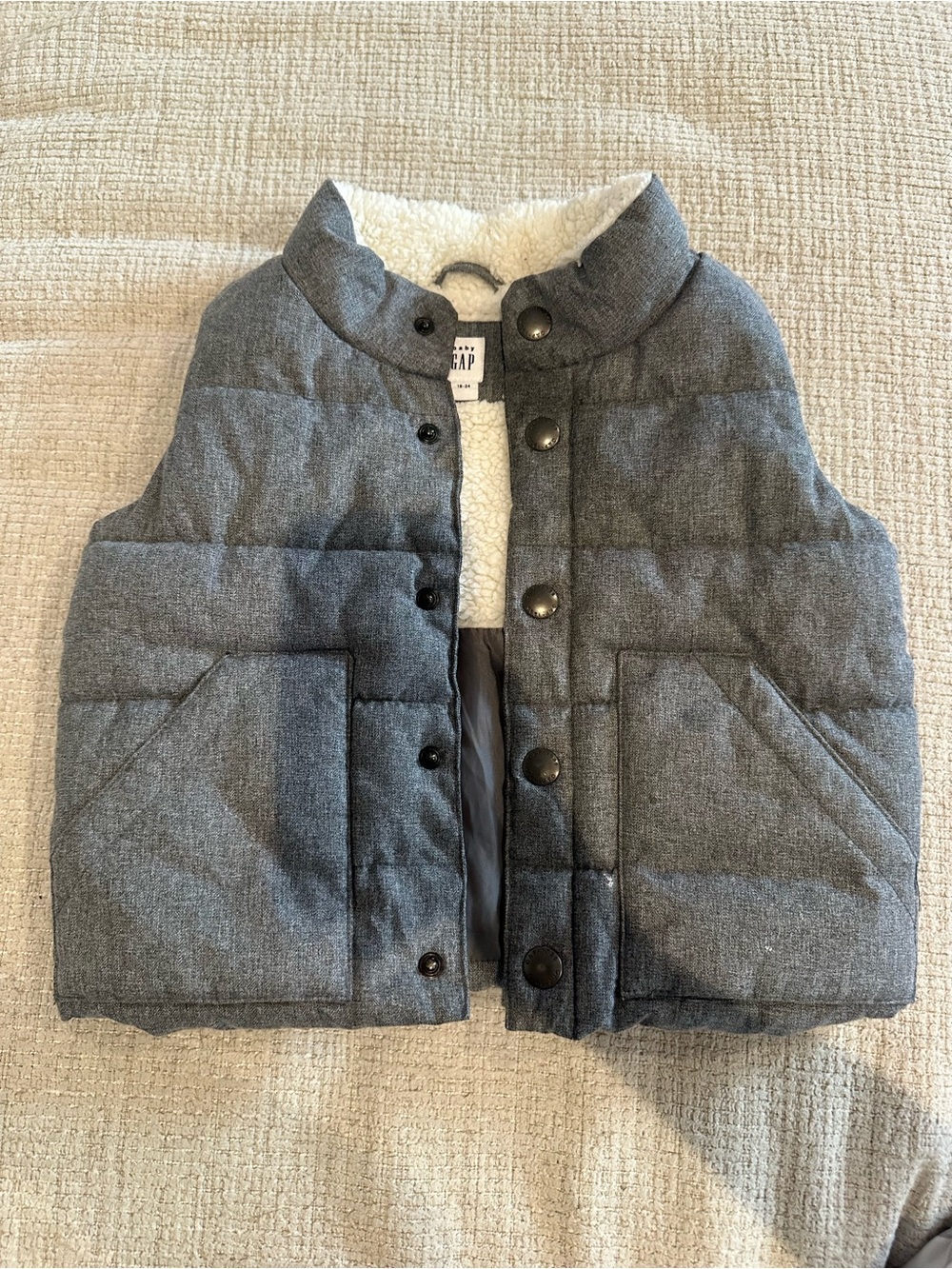 GAP Kids Heather Gray Quilted Puffer Vest with Sherpa Collar 18-24 months